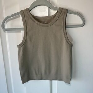 Love Life Essentials Ribbed Tank Top XS/S‎ Beige Crop Sleeveless Casual